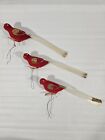 Vtg Flocked Red Birds Wire Ornaments Christmas Tree Decor Set of 3 Spun Tails