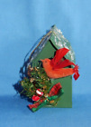 New ListingVintage Cardboard Green Birdhouse w Cardinal Christmas Ornament