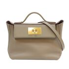 HERMES 24 24 Mini Shoulder Handbag Evercolor Leather Etoupe B Gold Tone Metal