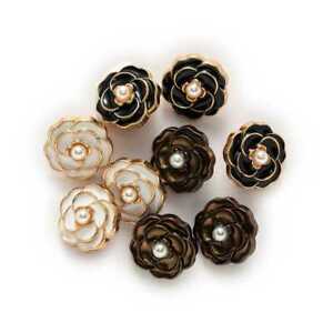 5pcs Retro Camellia Round Metal Button for Clothing Repair Sewing Handmade Decor