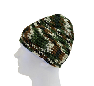 Forest Camo Baggie Beanie Camouflage Hat Handmade Crochet Knit Roll USA Hunt OS