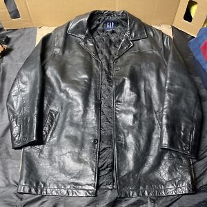 vintage GAP car coat LEATHER black button-up jacket 2000s Y2K Men’s XL