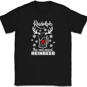 Rudolph The Red Nosed Rein Beer T-Shirt Funny Drinking Christmas Humor Gift Tee