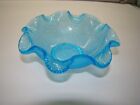 Blue Glass Bowl Ruffled Candy Dish Opalescent Hobnail Fenton