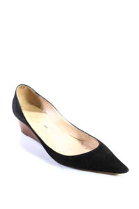 Christian Louboutin Womens Wedge Heel Peep Toe Pumps Black Suede Size 39