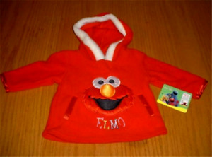 New WT Stitched Sesame Street Elmo Red Hoodie Fleece Sweatshirt Baby Girls 12 Mo