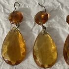 31 Vintage Amber Faceted Chandelier 2pc Teardrop Crystals Brass Connectors Lot