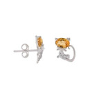 925 Sterling Silver Citrine With Diamond Cat Stud Earring Gift For Her.