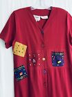 Country Wear Casuals Shirtdress Sz Med Petite Cotton Linen Teacher Red VTG Y2K