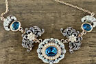 Vintage Italian Nouveau Style Silver Blue Topaz  Necklace w/Seed Pearls