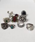 Vintage Retro Navajo 925 Taxco Mexico Mixed Lot of 10 Sterling Silver  Rings