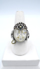 Bixby Sterling 18k Carved Mother of Pearl & Topaz Buddha Ring Sz9