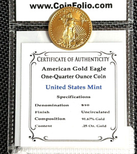 2014 $10 American Gold Eagle 1/4 OZ. 22K Fine Gold BU Uncirculated 91.67% GOLD