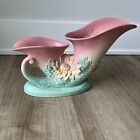 New ListingHull Pottery Vase Double Cornucopia Vintage Pink Floral Yellow Water Lily L27-12