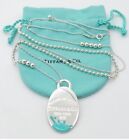 Return To Tiffany & Co Blue Enamel Splash Oval Dog Tag Necklace