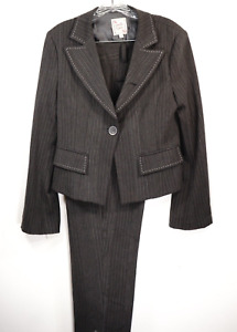 Nanette Lepore Suit Size 10 Pantsuit Gray Pinstriped Jacket Pants Vintage 90s