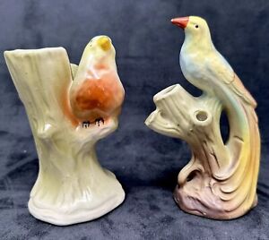 New Listing2 Perching Birds Pottery Spill Vases Czecho-Slovakia COTTAGE-CORE Dime Mark VTG