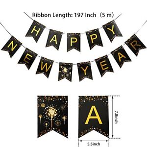 New Year Banner 2024, Happy New Year Bunting Banner with Shiny Gold Letter,