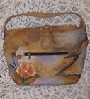 ANUSCHKA Leather Purse Handbag Hobo Hand Painted Butterfly And Floral Leather