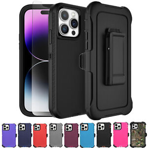 For iPhone 15/15 Plus/15 Pro Max Shockproof Rugged Hard Case+Belt Clip & Screen