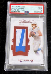 2021 JUSTIN HERBERT FLAWLESS JUMBO PATCHES RUBY #7/15  PSA 9 * POP 1 NONE HIGHER