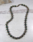 Vintage Sterling Silver Mexico Green Malachite  Marble Green Bead Necklace Taxco