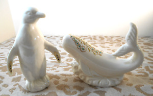 New ListingTWO Lenox China JewelsCollection PENGUIN & WHALE Porcelain Figurine-U.S.A. vtg