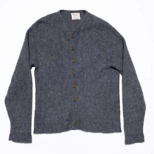 Vintage 60s Sears Mohair Cardigan Men's Medium Fuzzy Sweater Gray Wool Blend