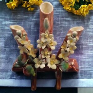 Late 19th Century Continental Majolica Log Form/Applied Flowers Finger Vase