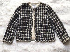 Chanel  Tweed Collarless Jacket Bicolor Coco Button 42