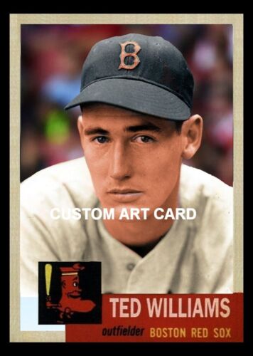 Boston Red Sox Ted WIlliams 1953 Style Custom Art Baseball Card Blank Back