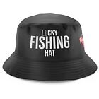 Lucky Fishing Bucket Hat Funny Fish Angling Rod Bait Hook Gift Cap Dad Grandad