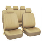 PU Leather Full Set Car Seat Cover Cushion Protector Front Rear Beige Breathable (For: Seat)