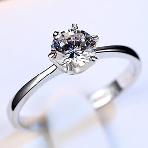 Fashion Womens Jewelry Crystal Wedding Bridal Party Engagement Ring Silver Rings
