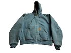 Vintage Carhartt JQ296 Hooded Teal Blue Quilt Linded Duck Active Jacket Xl