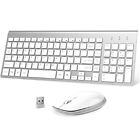 Silver Wireless Keyboard And Mouse Combo Set 2.4G For Mac Pc Full Size Silver