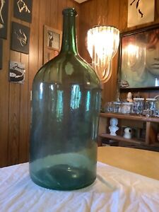 New ListingLarge Antique Vintage Hand Blown Green Jug DEMIJOHN CARBOY Wine Bottle 25