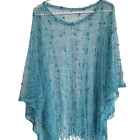 Blue Poncho Over Shoulder Cape Top One Size Light Weight Casual Cover Up