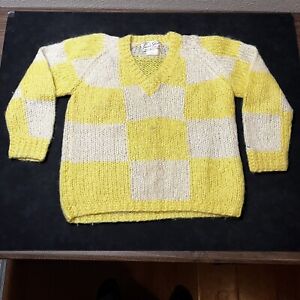 Vintage Leonardo Strassi Mohair Wool Cardigan Sweater Checkerboard 1970s Italy