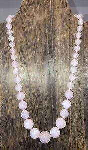 Pink Rose Quartz Round Graduated Bead Necklace Knotted Estate