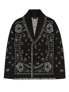 Authentic Alanui Mens XL Bandana Cardigan Sweater Black 100% Cashmere