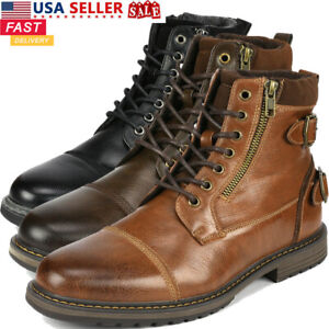 Men's Combat Motorcycle Boots Oxford Dress Boot Lace Up Shoes Size 6.5-13 Brown