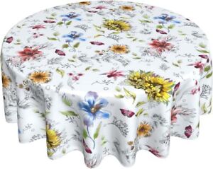 Colorful Floral Tablecloth Round 60 Inches Sunflower Tablecloth Waterproof