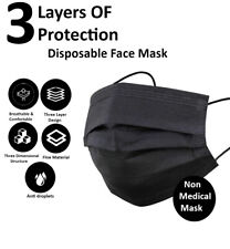 100 Pack Black Face Mask 3Ply Ear loop Non-Medical Surgical Dust Disposable Mask