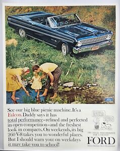 1964 Ford Falcon Sprint Convertible Blue Print Ad Poster Man Cave Art Deco 60's