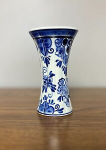 Delfts Holland Blue Hand Painted Floral Trumpet Shape Vase 5