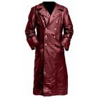 Men's Military Uniform German Classic WW2 Officer Black Real Leather Trench Coat