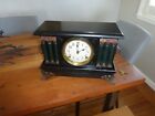 Antique Sessions Green Pillar  & Side Ornament Clock w/ Gong and Bell Chime