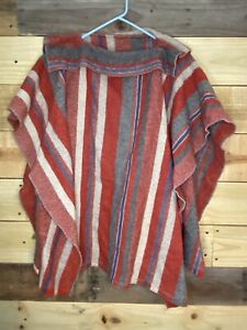 VTG Wool Cowl Poncho Red Gray Unisex Poncho Cover Up Wearable Blanket