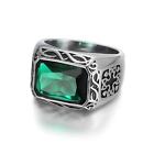 Cool fashion 316L stainless steel vintage silver ring green stone rings for men